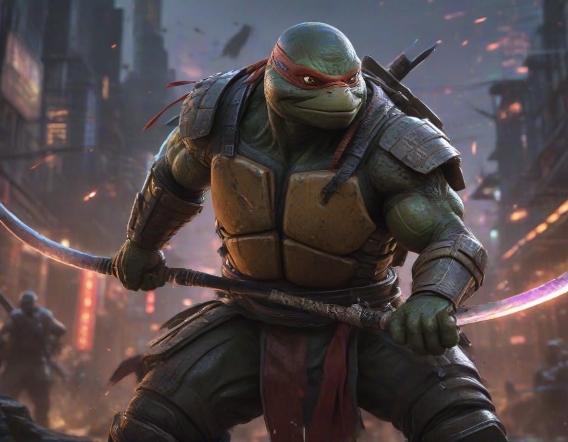 Asian Warrior Ninja Turtle Unleashes Epic Battle Fury