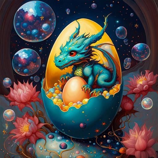 Baby dragon in an egg