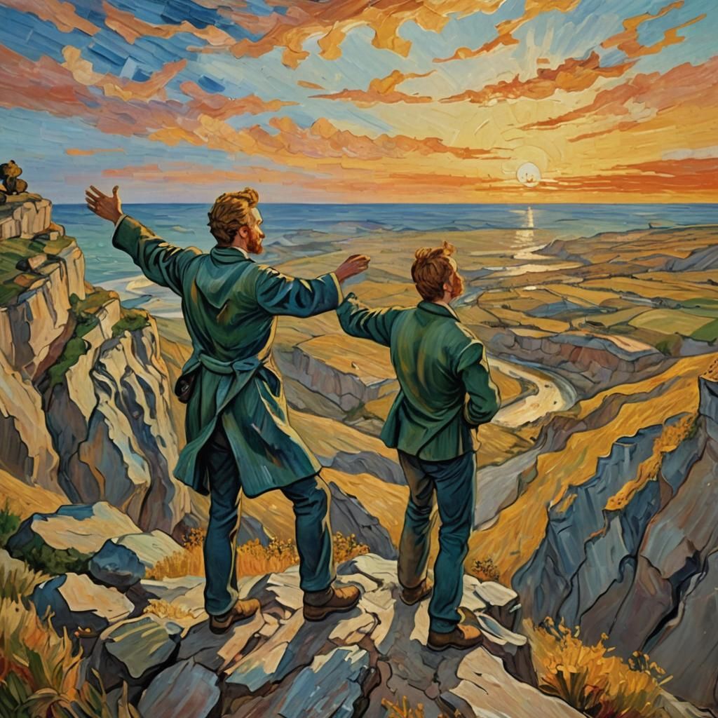 Windswept Cliffside Figure in Impasto Oil Painting