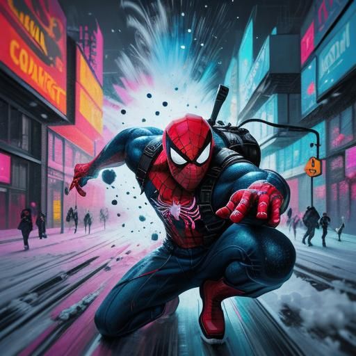 Russian Spider-Man Graffiti Art in Snowy City