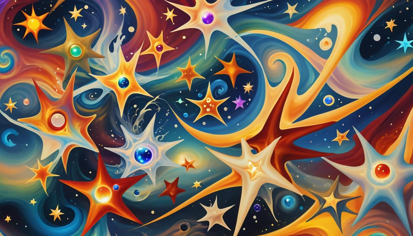 Bioluminescent Star Elementals in Surreal Plasma Maelstrom