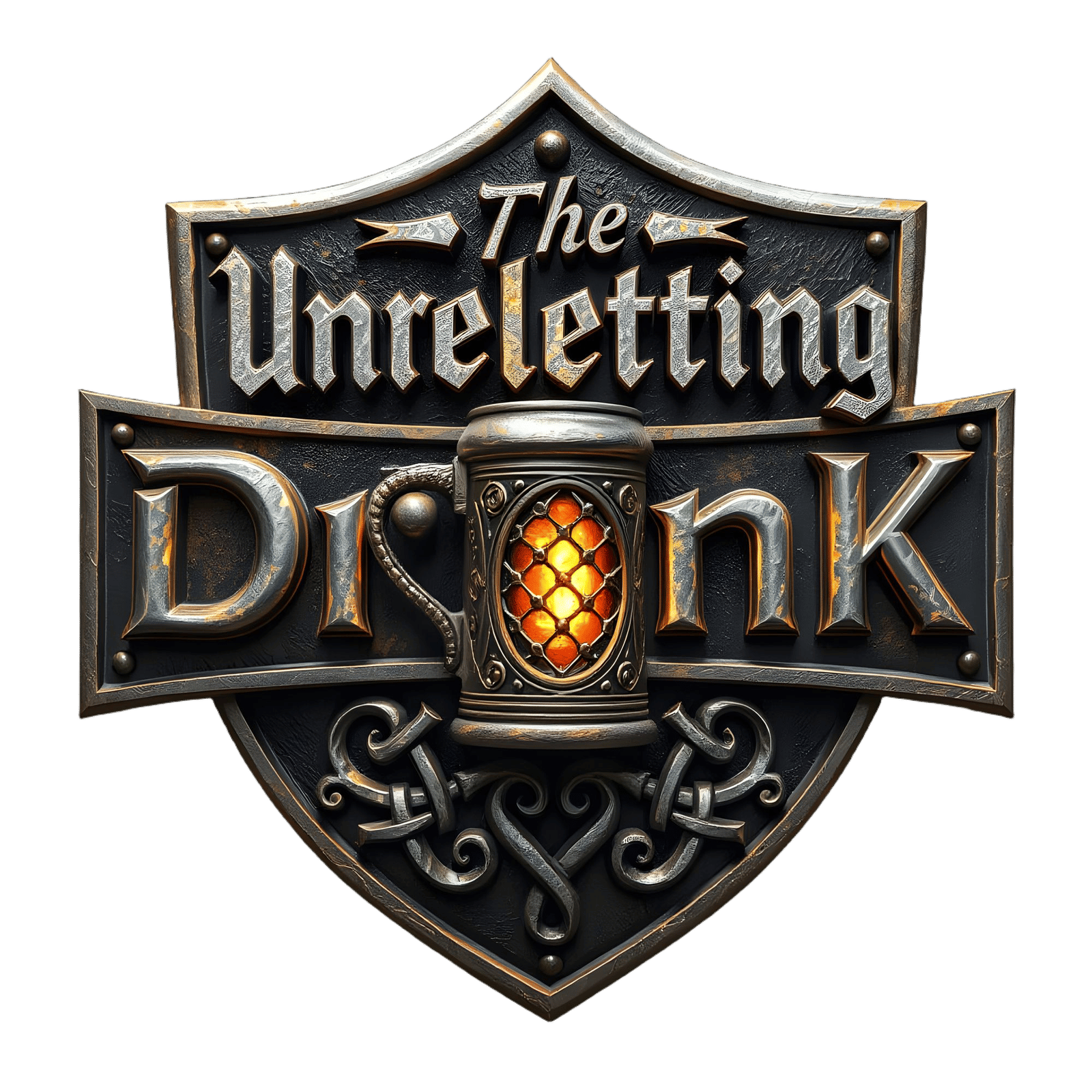 Ornate Metal Crest: The Unrelenting Drunk