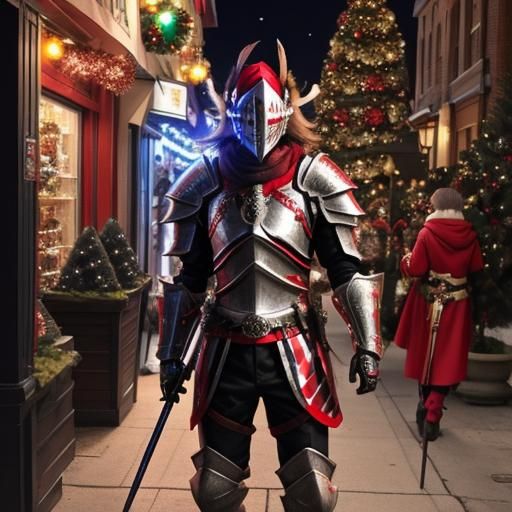 Anime Knight with Candy Cane Spear, Christmas Theme