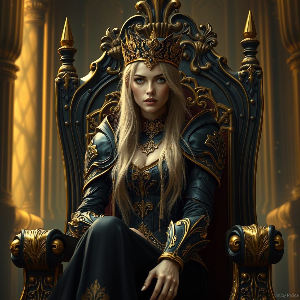 Regal Fantasy Queen in Gilded Throne Room