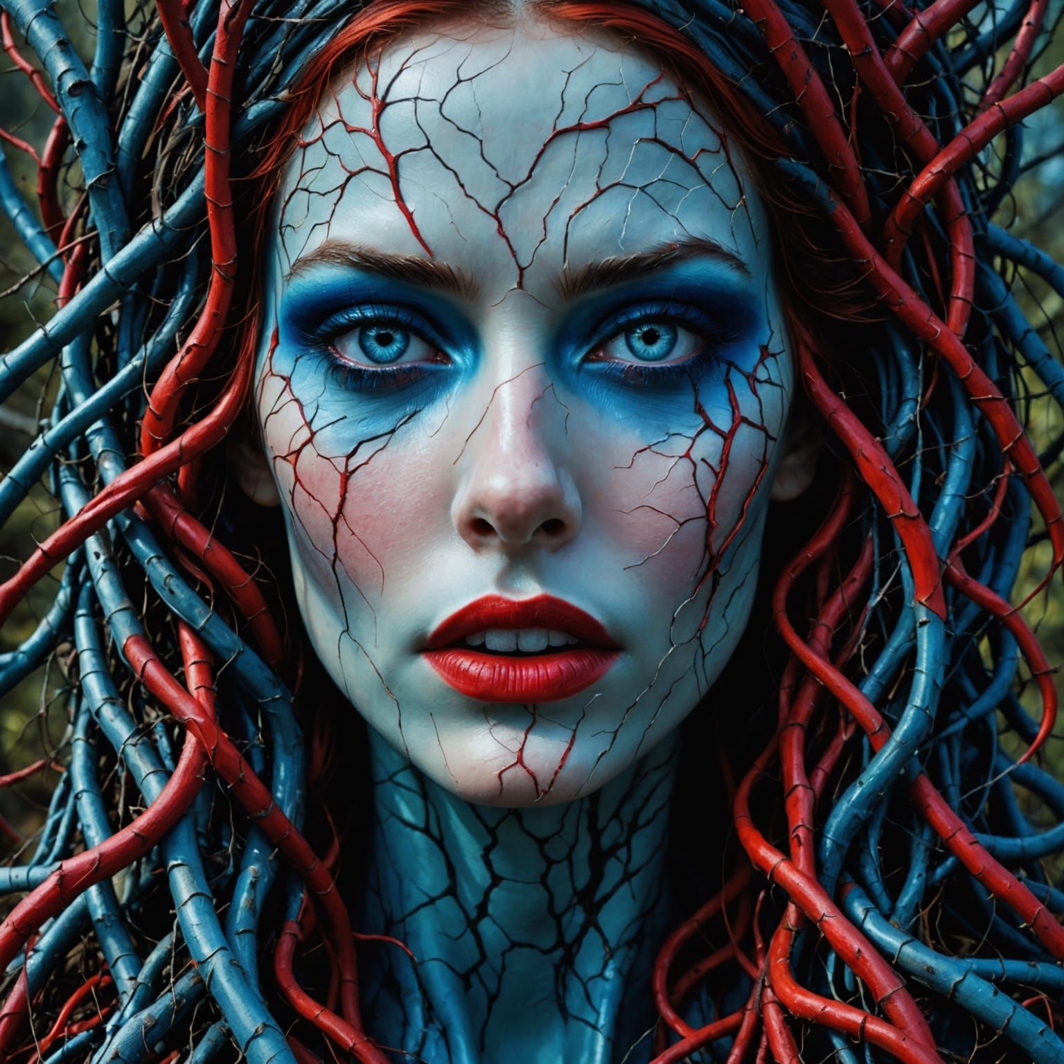 Surreal Portrait of a Woman in a World of Twisted Roots