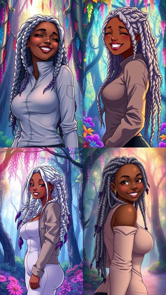 Manga Portrait of a Lady Laughing in a Magical Forest