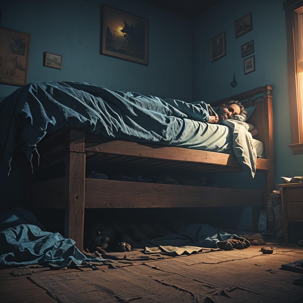 Skinwalker Under Bed: Dark Fantasy Matte Painting