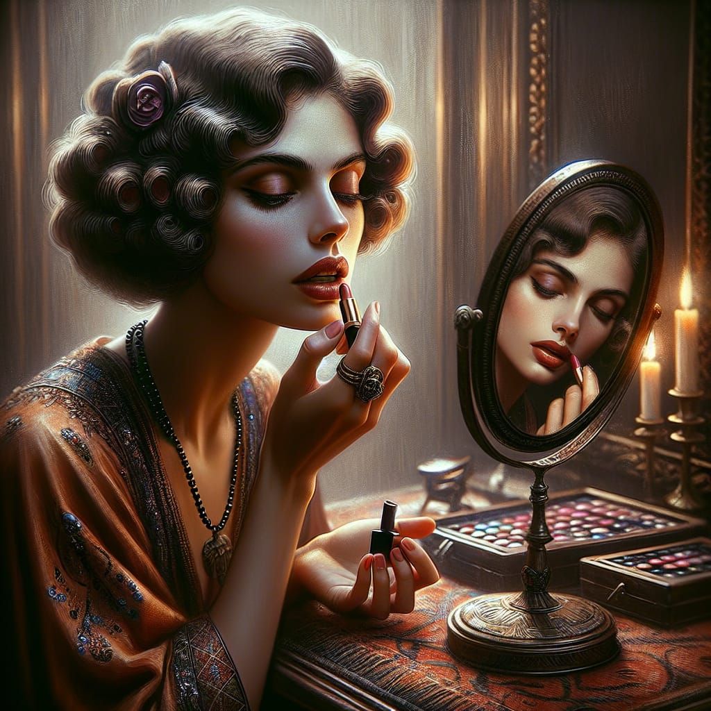 Art Deco Woman 1910 Applying Makeup