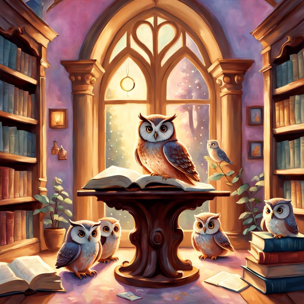 Whimsical Storybook Illustration of Wise Owl Teaching ABCs