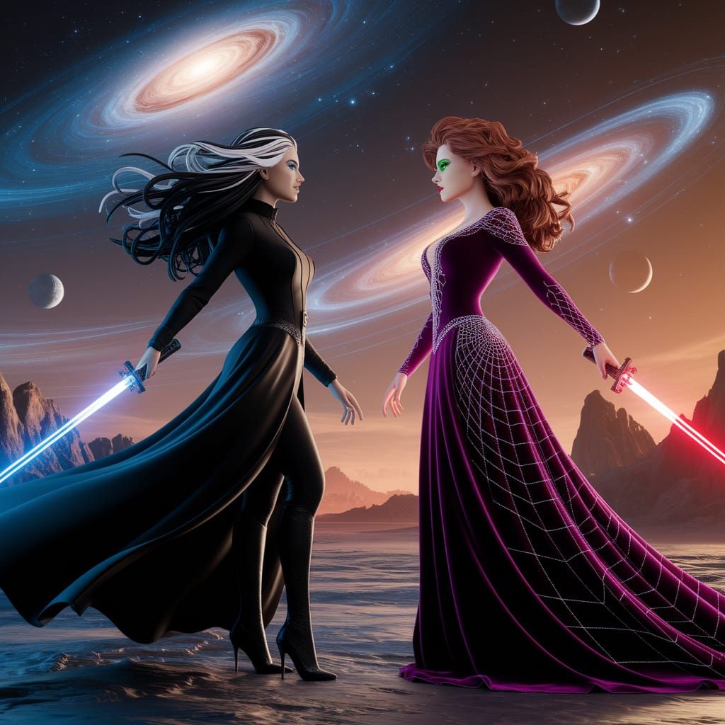 Ethereal Goddesses Engage in Cosmic Confrontation in a Dista...