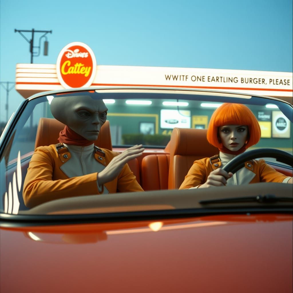 Aliens Order at Retro Fast-Food Drive-Thru
