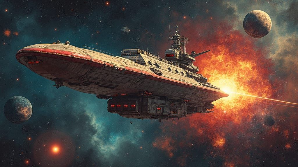 Cosmic Fleet Battleships in Retro Sci-Fi Artwork