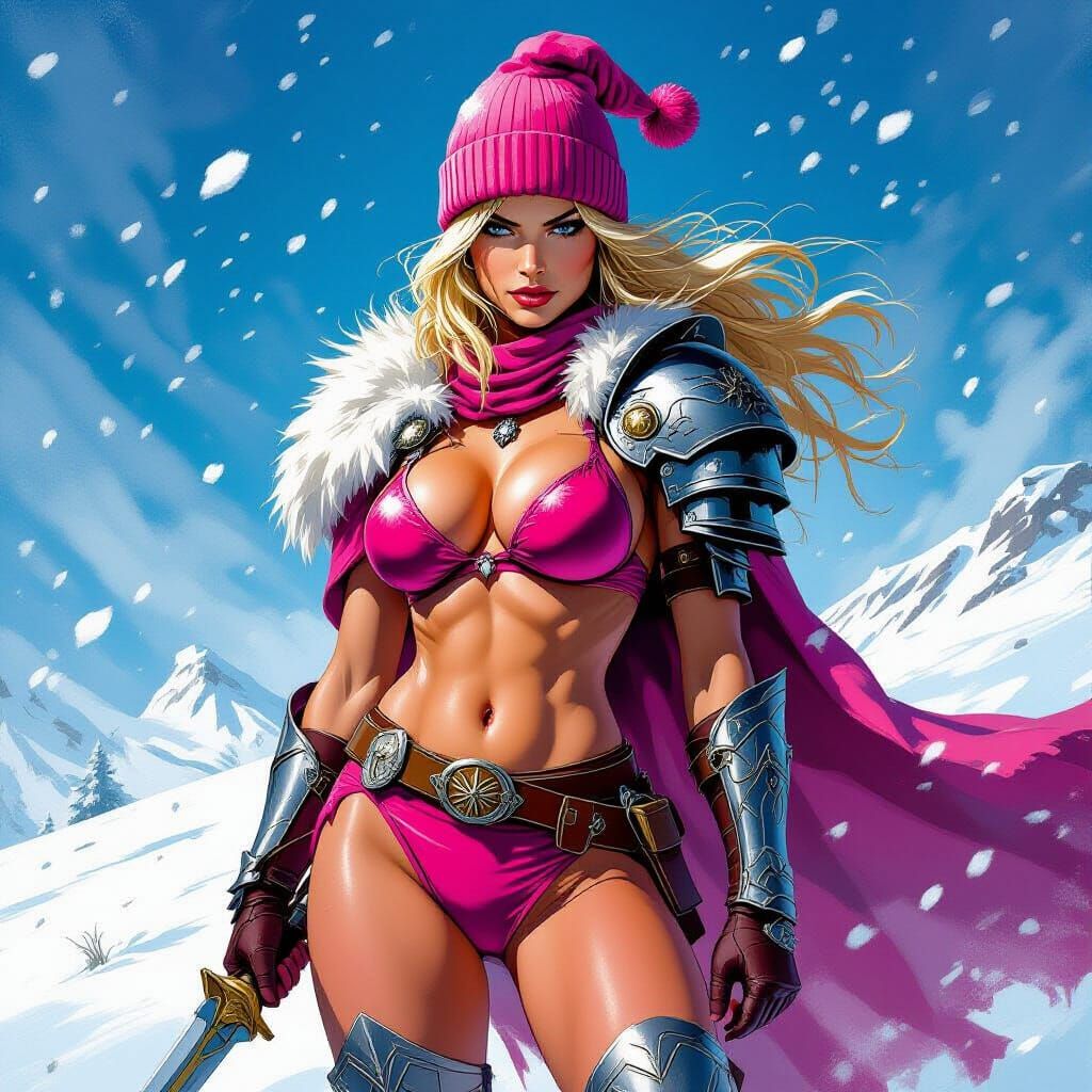 Valkyrie in Snowy Field, Fantasy Art Style