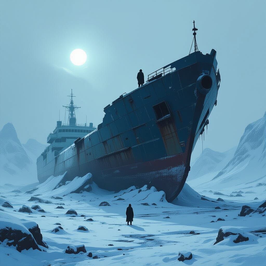 Arctic Wasteland Relic Ship in Vivid Digital Painting