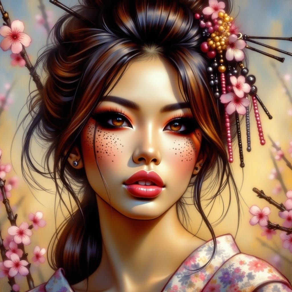 Woman in Warm Impressionist Style with Freckles