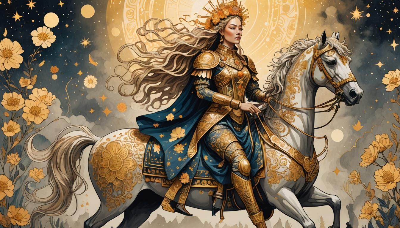 Midsoma Schiele - Wyeth - Waterhouse Style Detailed Illustration Of The Goddess Of Stars Wearing ornate Thai tradition d...