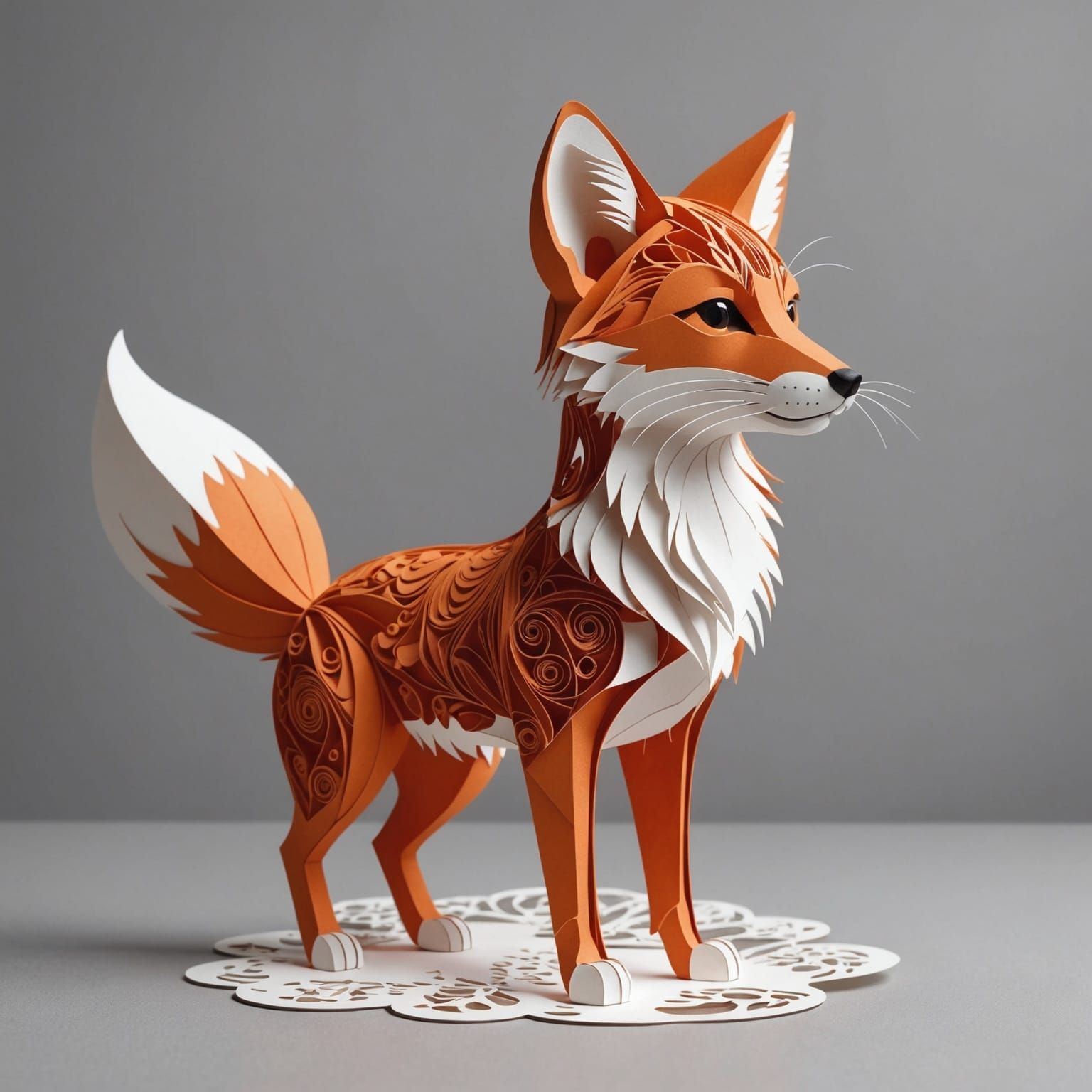 Detailed Kirigami Fox Model in Digital Art
