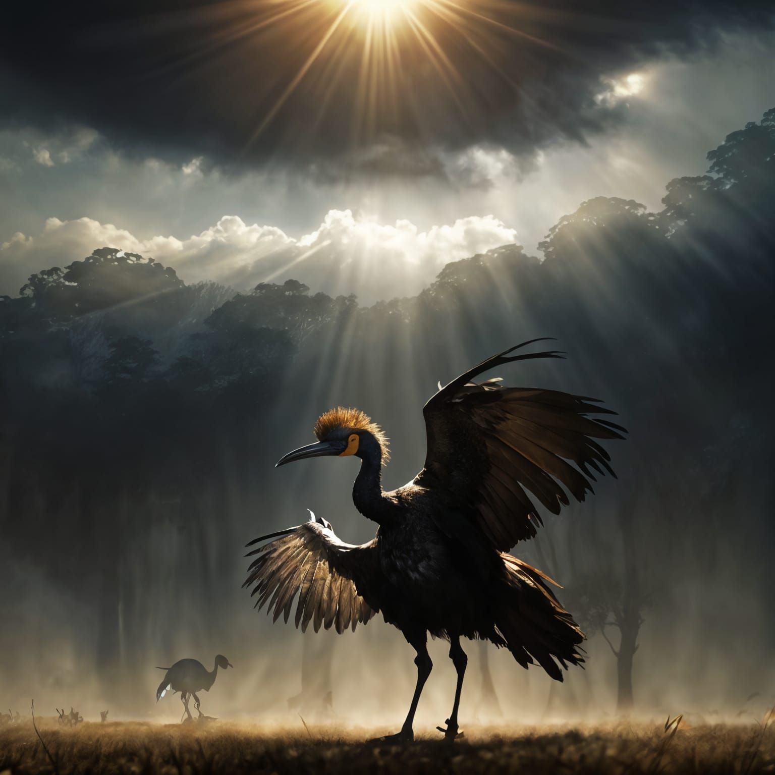 Fantasy Birds Run Under Epic Sunlit Skies