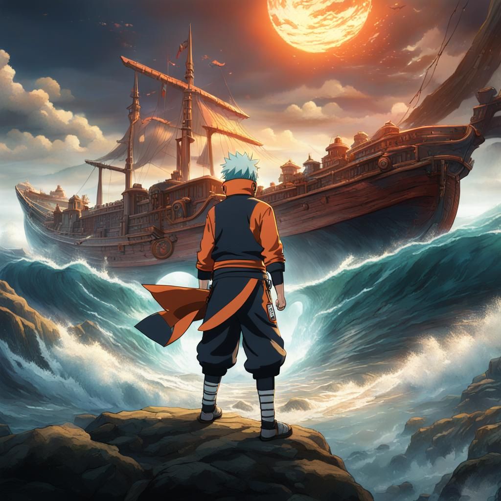 Naruto Battles on Stormy Seas: Detailed Matte Painting