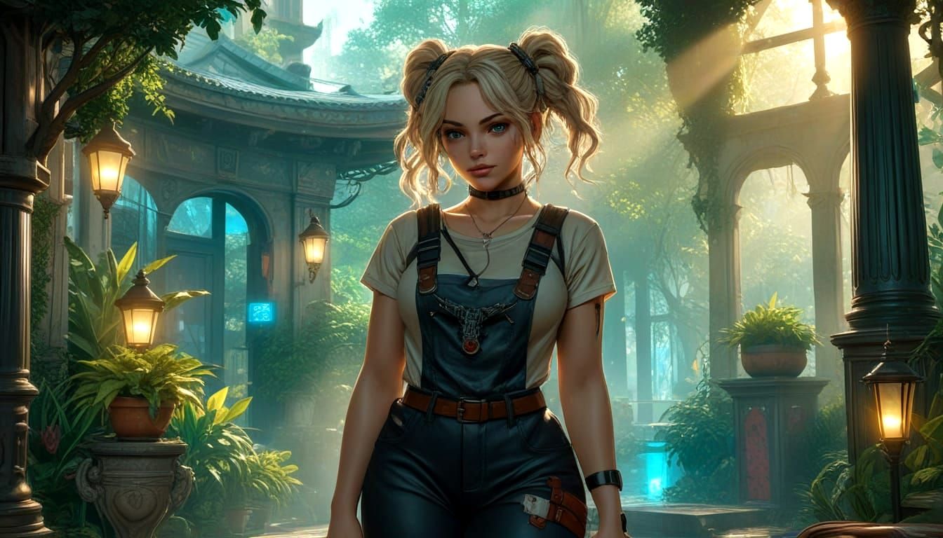 Cyberpunk Garden: Woman in Tactical Gear