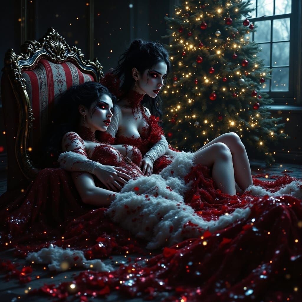 Elegant Vampire Mrs Claus with Deceased Family