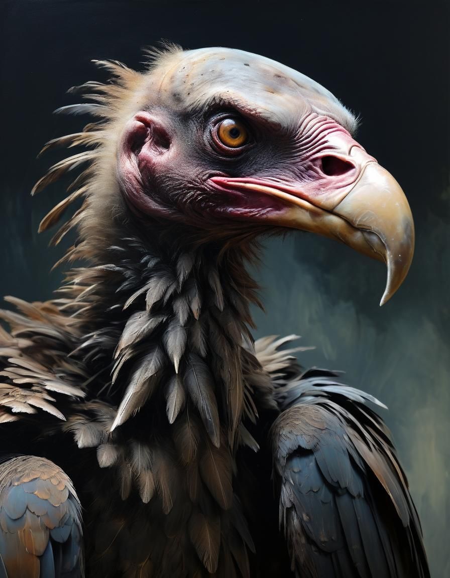 Zombie Vulture Head in Dark Fantasy Oil Painting