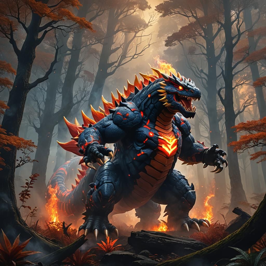 Primal Groudon in Mystical Forest: Matte Painting