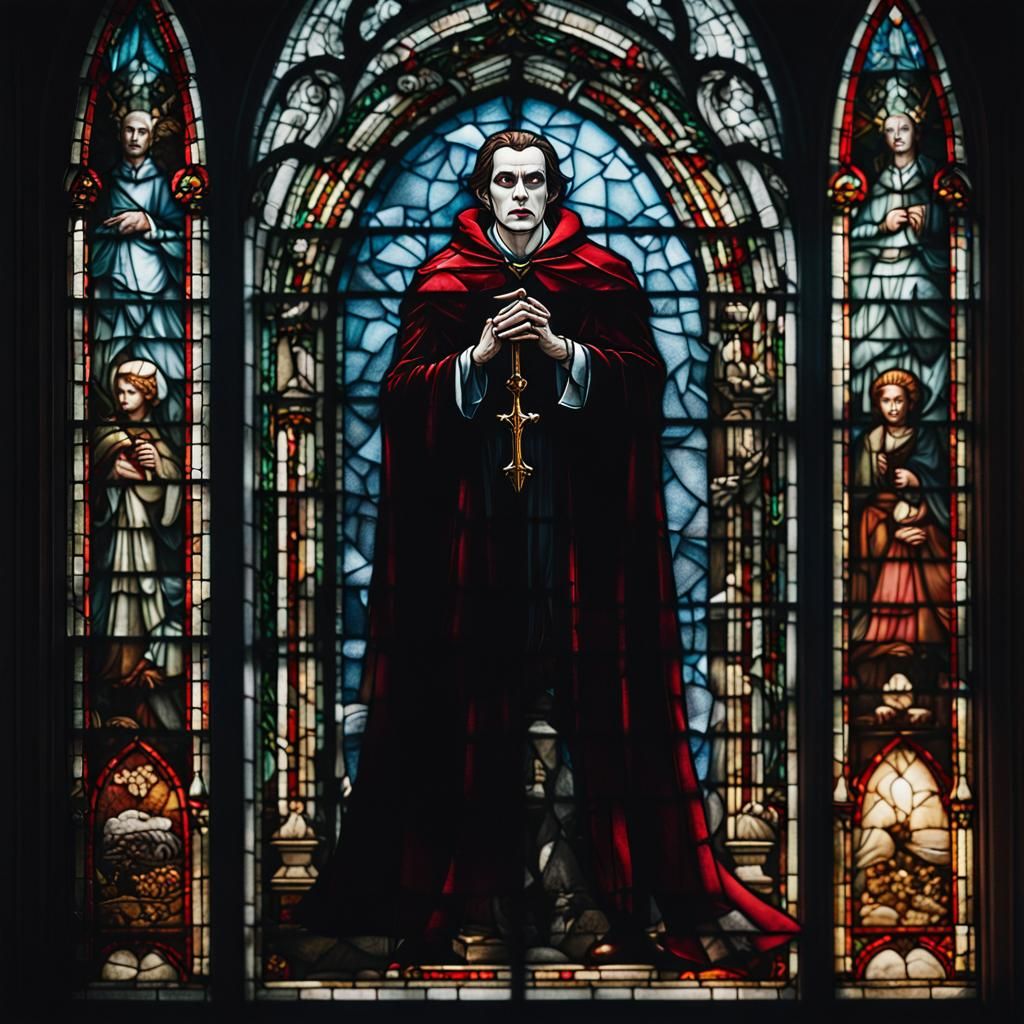 Gothic Stained Glass Vampire Saint Window