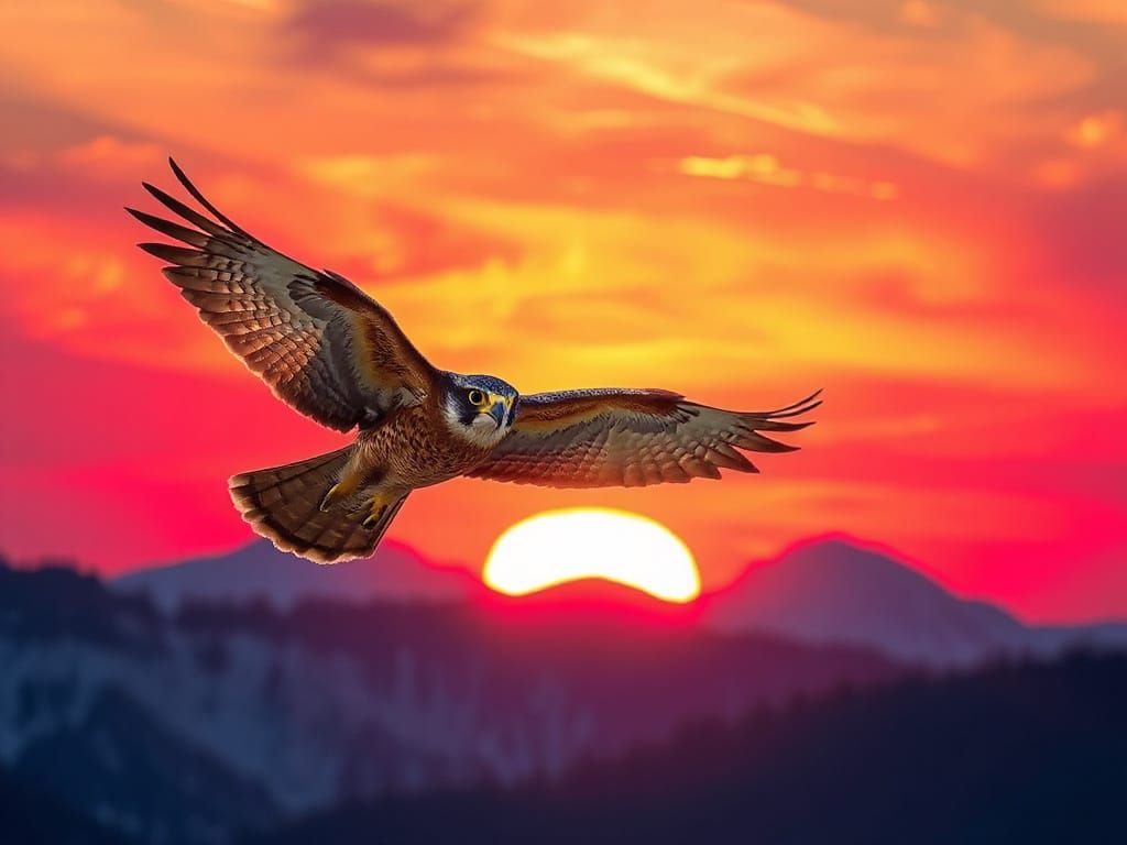 Falcon in Golden Sunset Skies