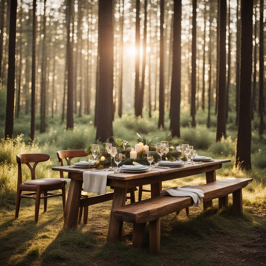 Rustic Table in Forest Clearing with Affectionate Notes