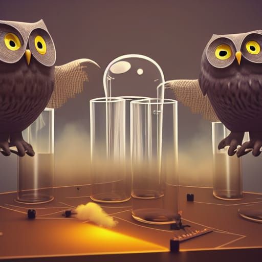 Owls Brew Coffee in Science Lab: 8K Art