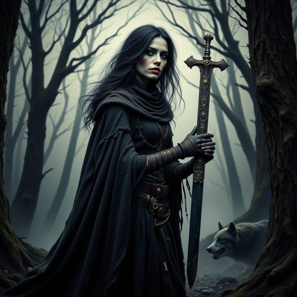 Ethereal Dark Fantasy Warrior Illuminated by Moonlight