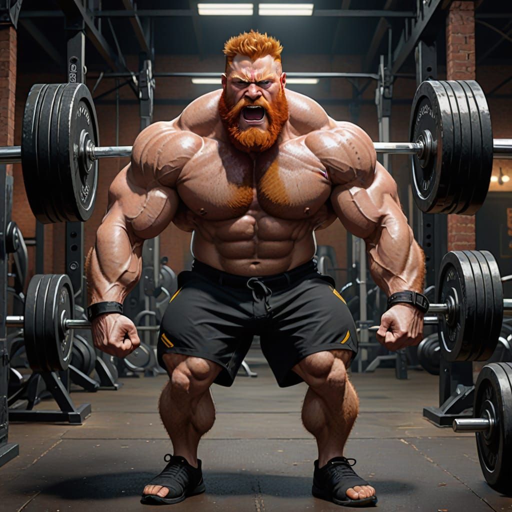 Gritty Gym Hero in Traditional Gouache Style