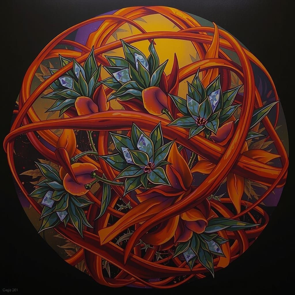 Abstract Botanical Art with Crystalline Leaves