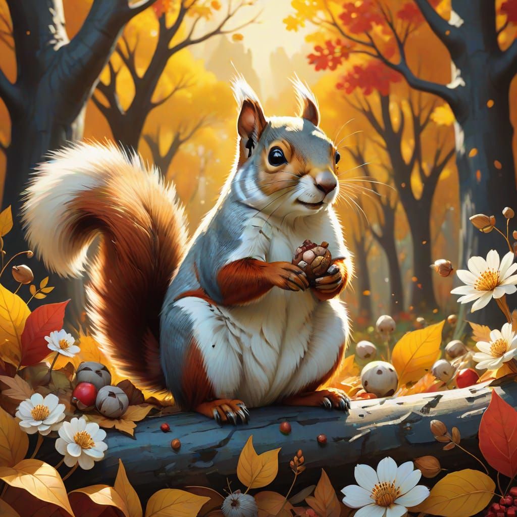 Squirrels Gather in a Vibrant Star-Shaped Mandala of Flowers...