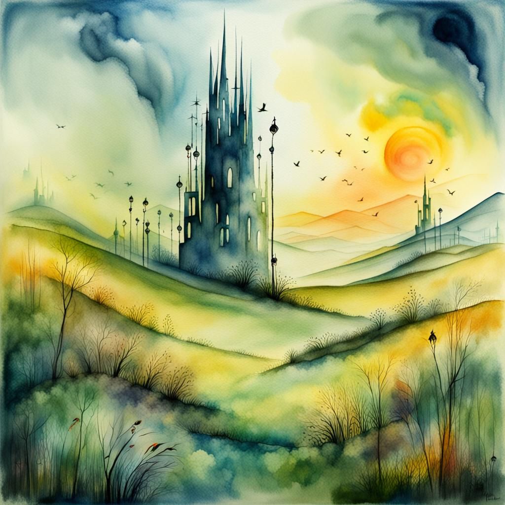 Dreamcore Hills in Surrealist Fusion Style