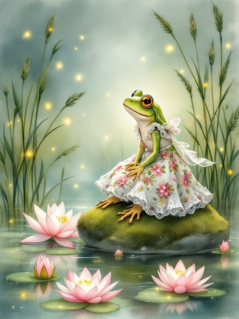Whimsical Frog in Florals on a Summer Evening