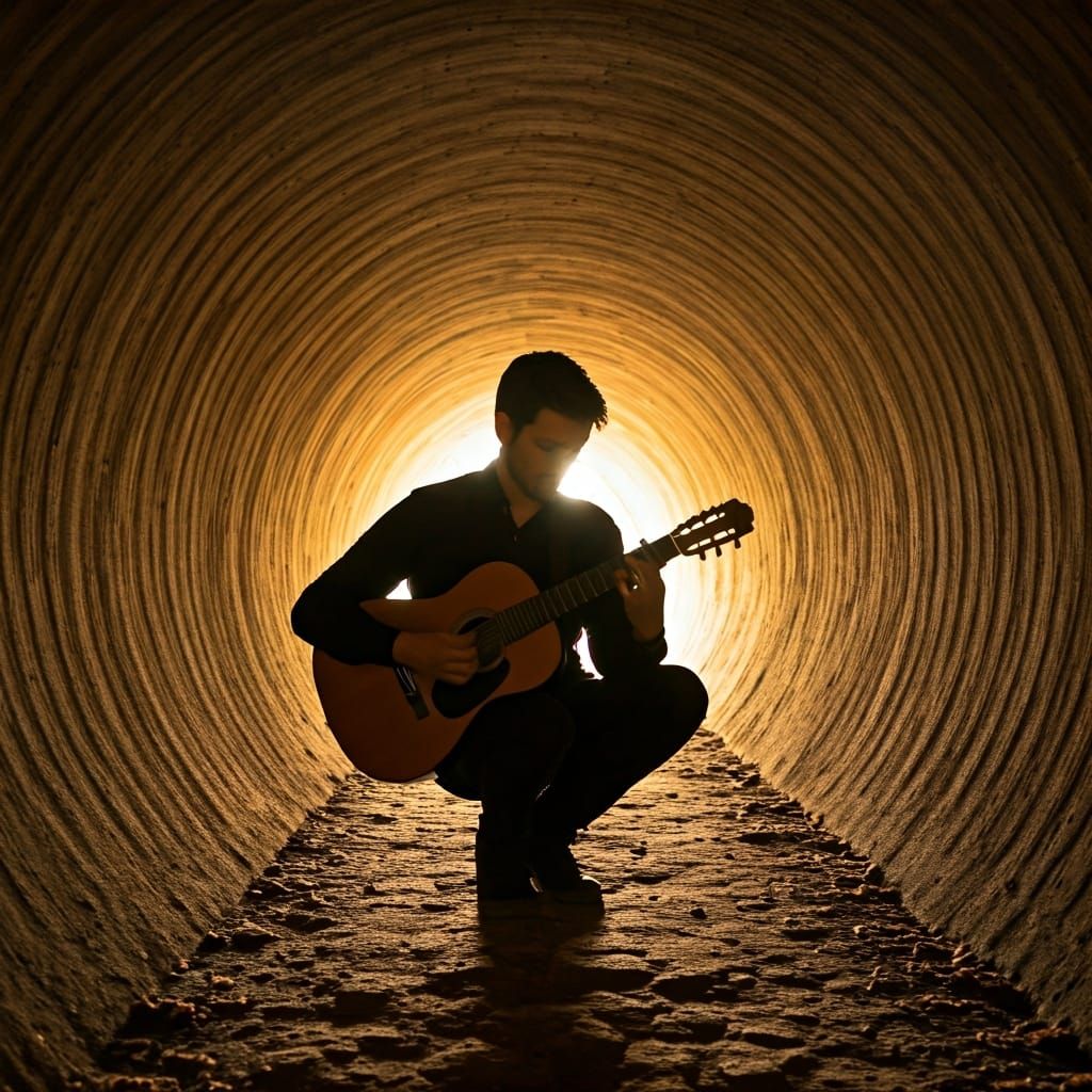 Frog Busker in Underground Tunnel with Street Art