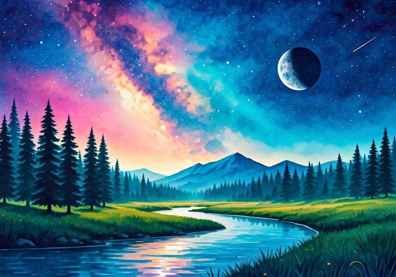 Ethereal Watercolor Galaxy Scene