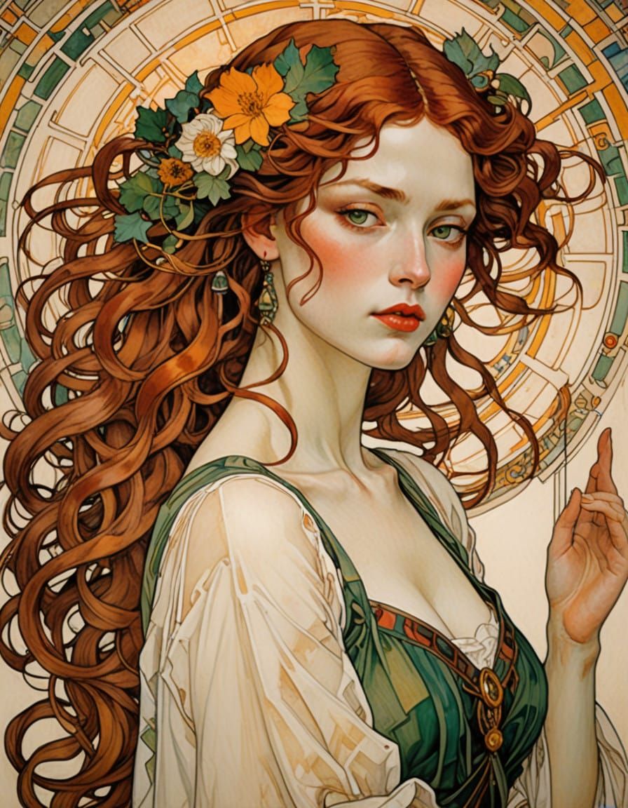 Sultry Redhead Elegance in Oil Painting Style