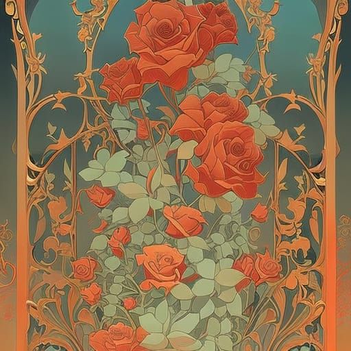 Intricate Rose Flowers in Art Nouveau Style