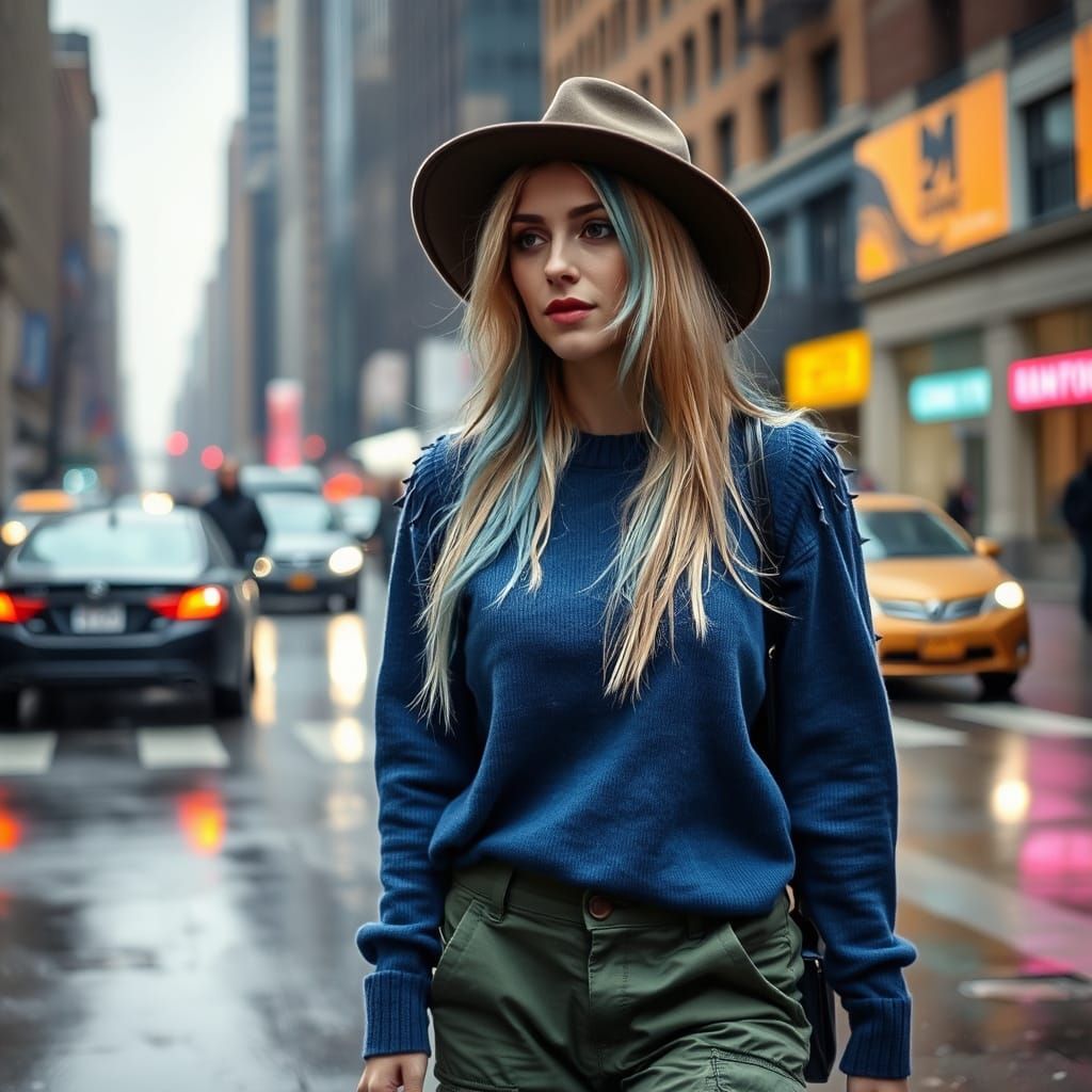 Blonde Woman in Rainy New York City Street Photography
