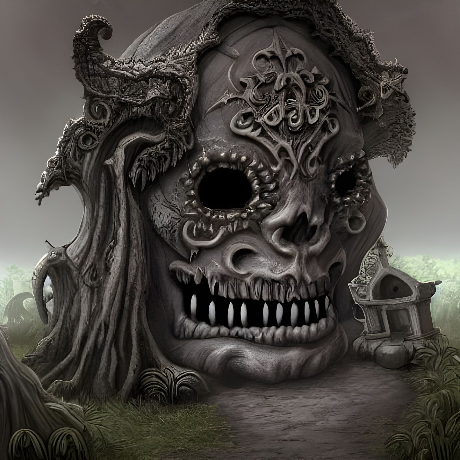 Erupting Volcano Above Halloween Graveyard, Elemental Fire L...