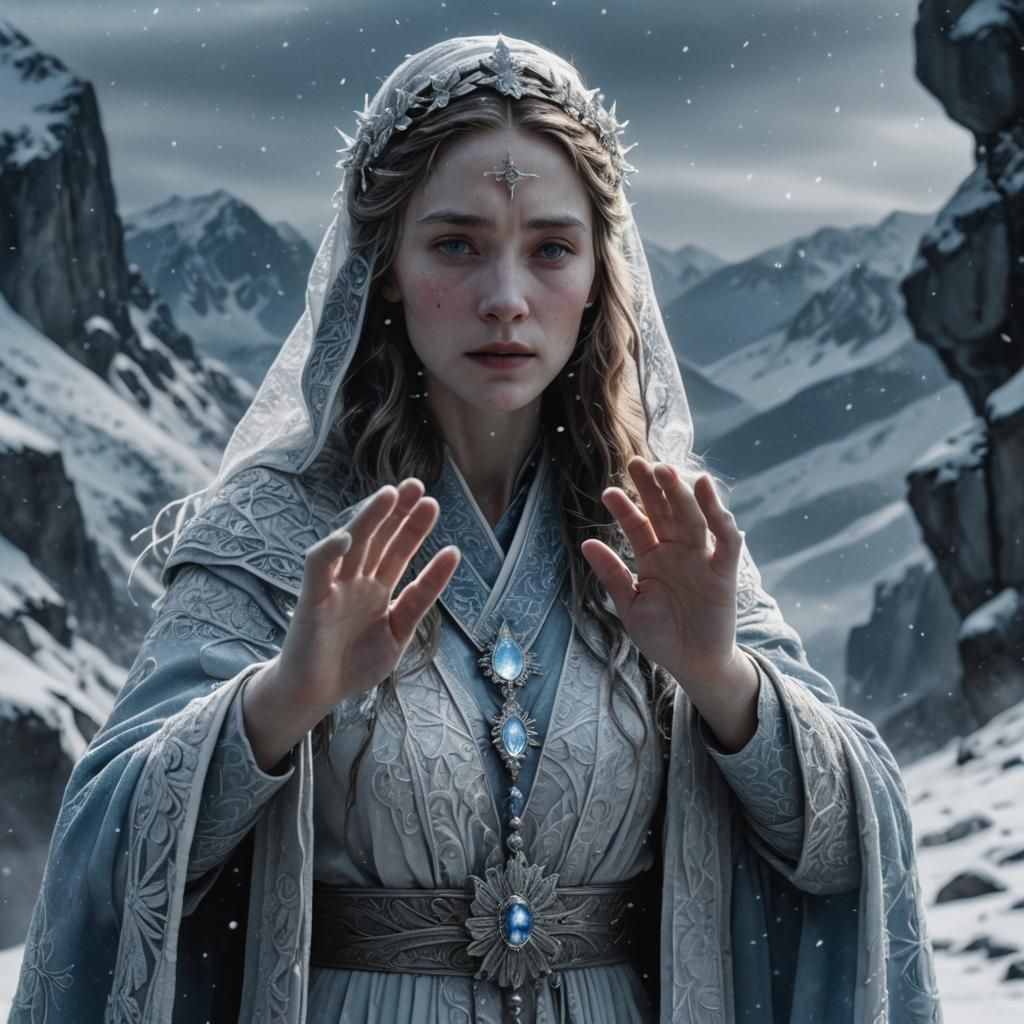 Priestess Summons Icy Winds in Snowy Mountains