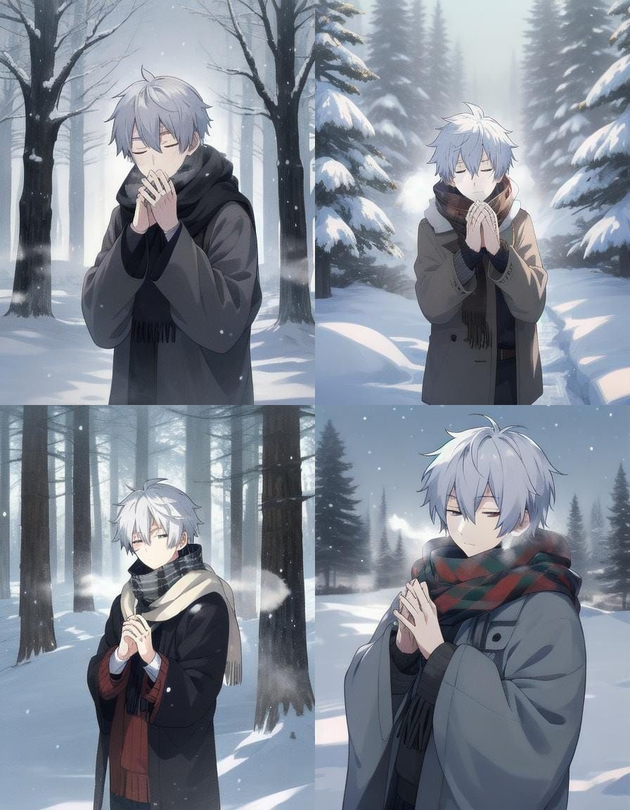 Anime Boy in Winter Scenery