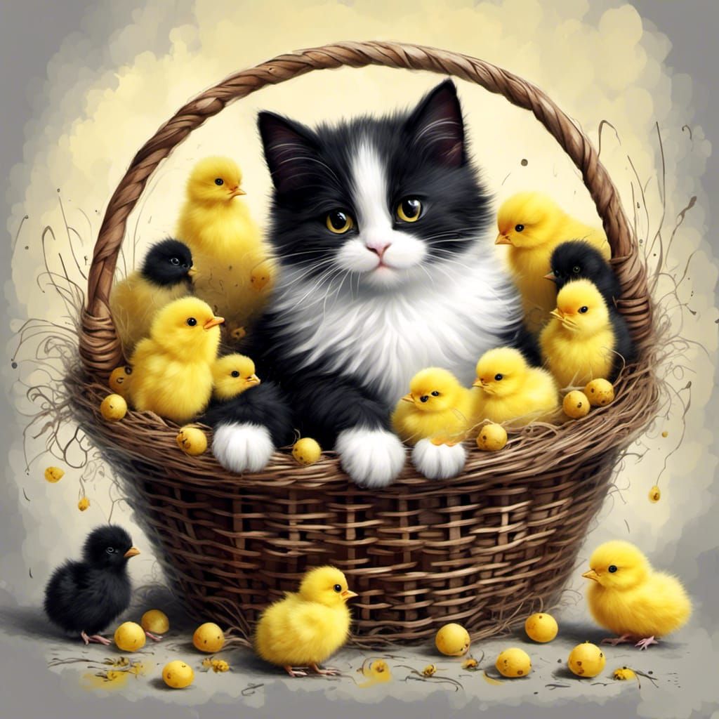 A cat and her baby... chicks!