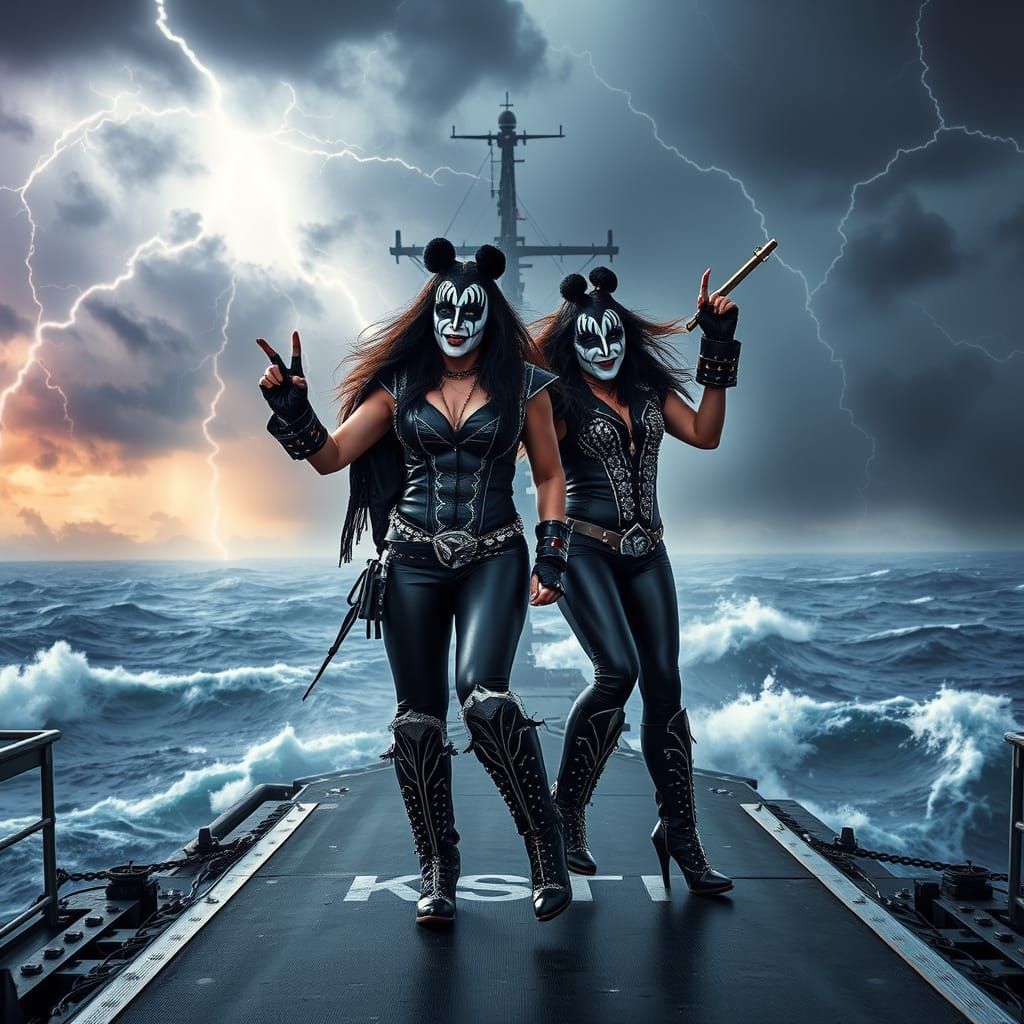 Female Rock Band Performs on Aircraft Carrier in Storm