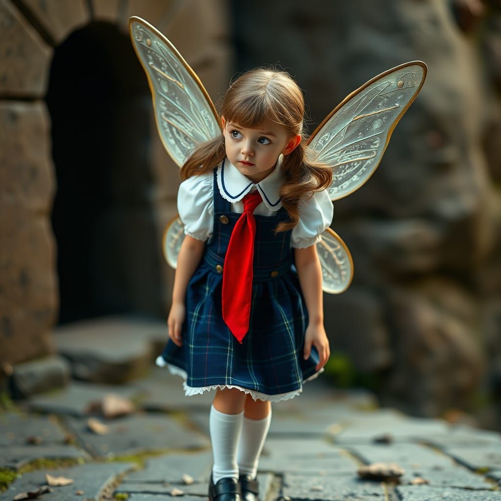 Delicate Fairy in Vintage Schoolgirl Attire