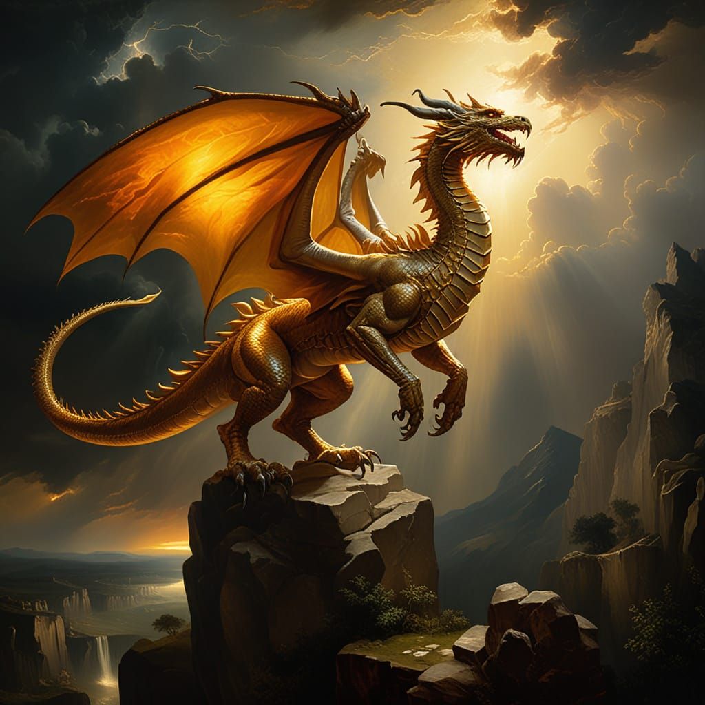 Golden Dragon with Lightning in Baroque Style
