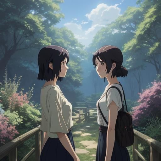 Twin Girls Gaze in Anime Style